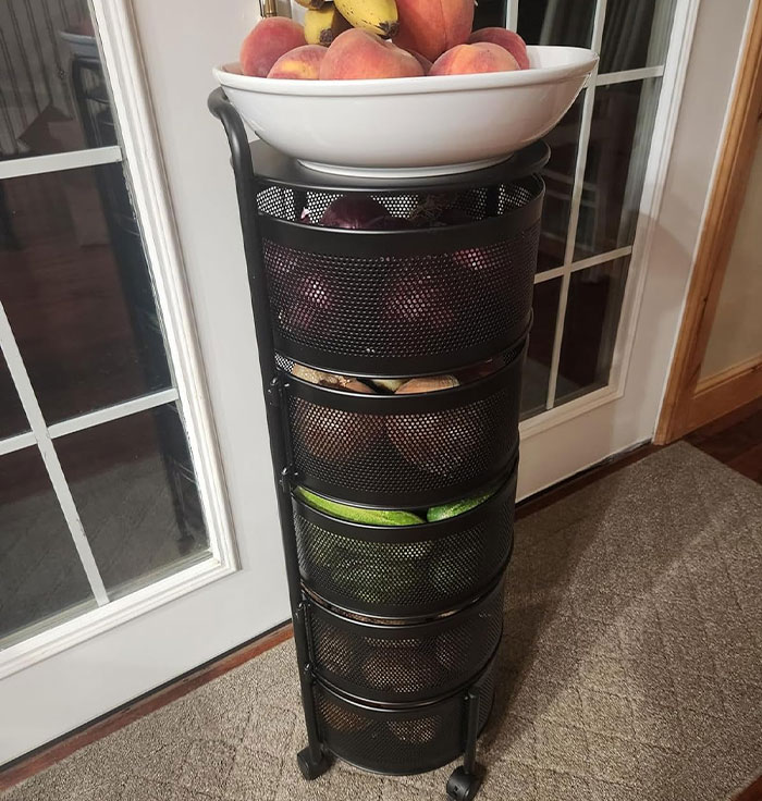 This Rotating Fruit Basket Creates A Tower For Easy Storage