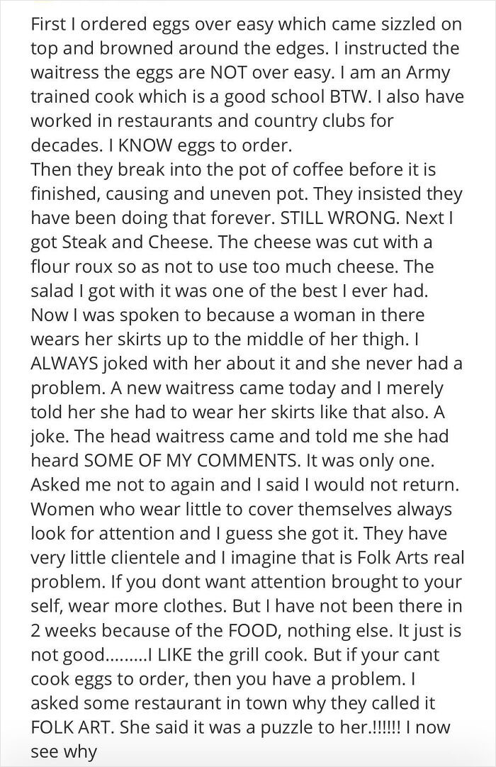 “1 Star: Cant Harass Waitresses In Peace”