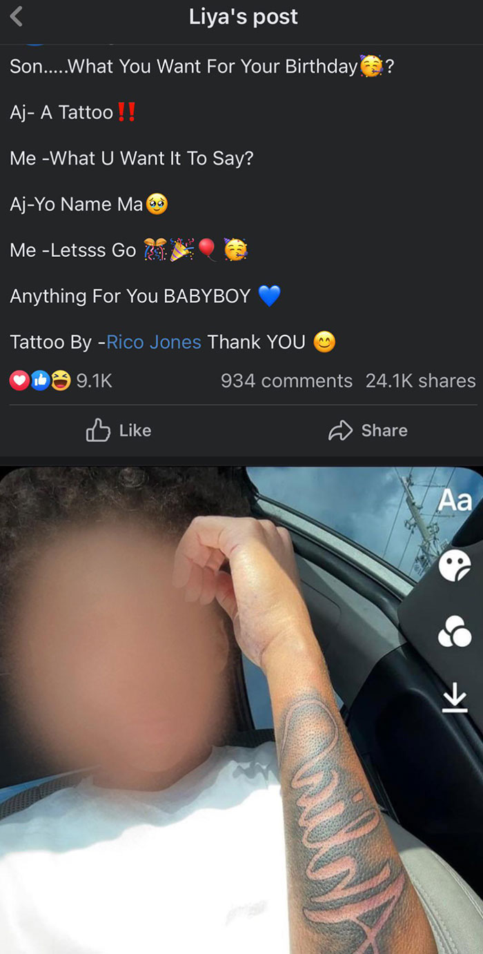 I Saw This On Facebook. Mother Gets Her Teenage Son Tattooed For His Birthday