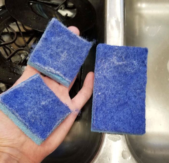 Whenever I Get A Dish Sponge That Is Past Its Lifetime For Washing Dishes, I Always Cut It In Half And Then Retire Those Sponges For Household Cleaning Around The Dirty Areas