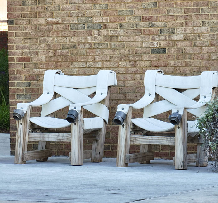 These Chairs Made From Old Fire Hoses, Near A Fire Station