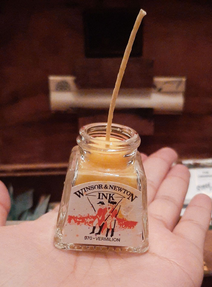 I Turned An Empty Ink Pot Into A Mini Scented Beeswax Candle