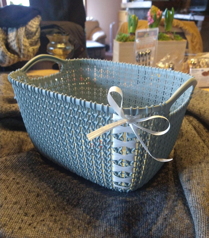 Had To Throw This Basket Out At Work Because The Side Had Split. I Asked My Boss If I Could Have It And She Said Sure, So With A Little Ribbon It's Fixed