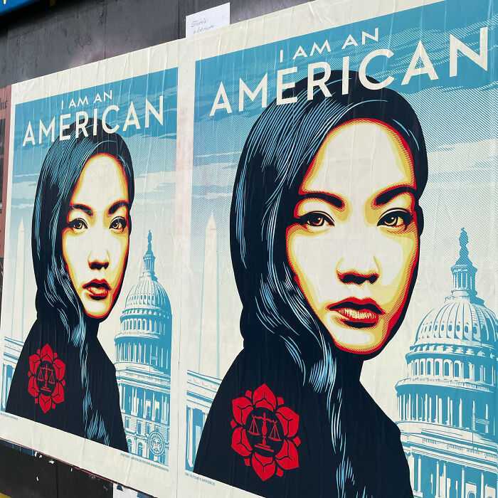 Shepard Fairey Art In San Francisco Of Activist Amanda Nguyen To Combat Anti-Asian Discrimination