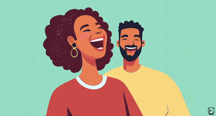 illustration of woman and man laughing