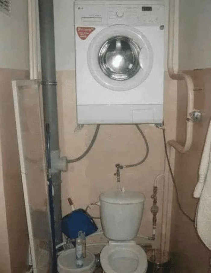 Jury-Rigged Washer And Toilet Combo