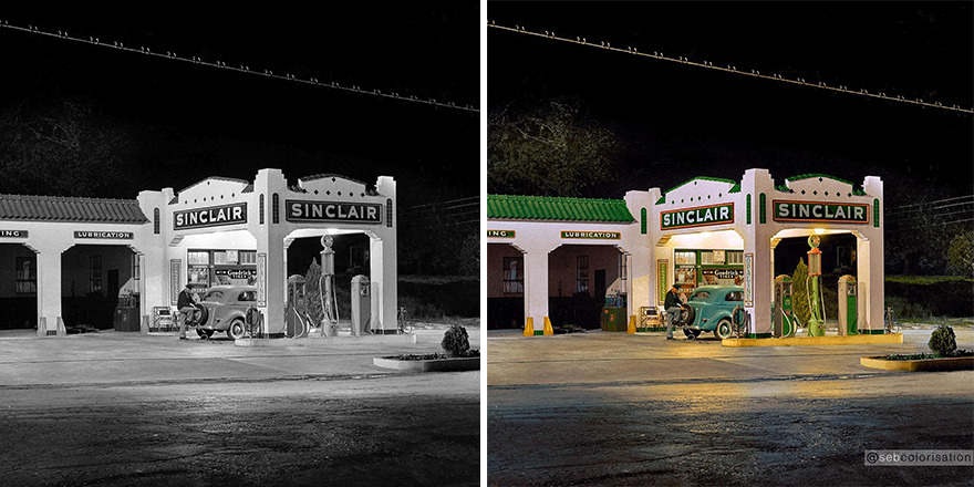 Sinclair Gasoline Station At Night, San Augustine, Texas. Photographed By Russell Lee In April 1939