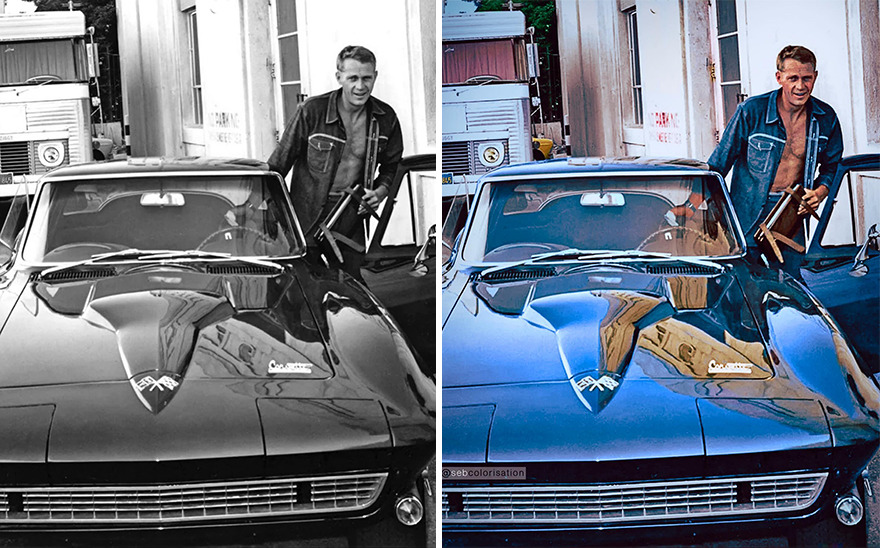 Steve Macqueen Get Into His Corvette Stingray. Photographed In 1966