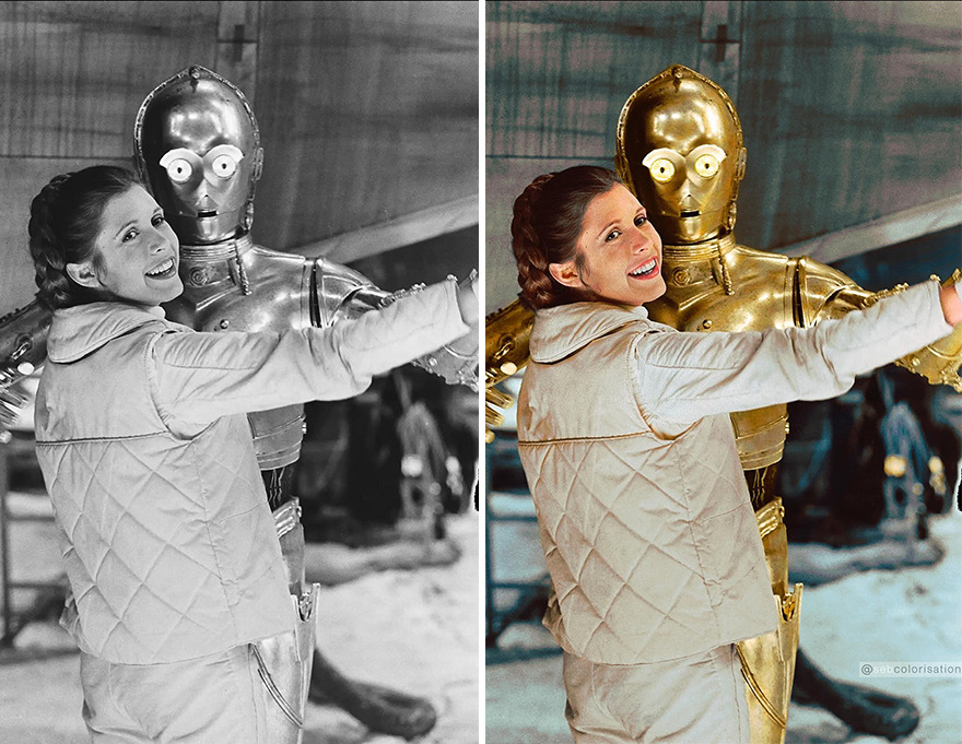 Carrie Fisher And Anthony Daniels Dancing During Production Of The Empire Strikes Back (1980)