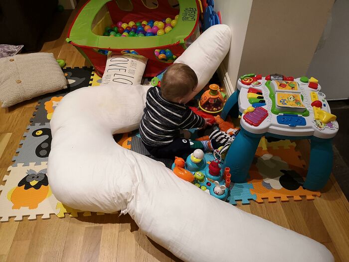 Dad Pro Tip - Those Massive Pregnancy Pillows Have A Second Use When Little One Is First Learning To Sit Up. But Then They Should Be Sacrificially Burned And Buried