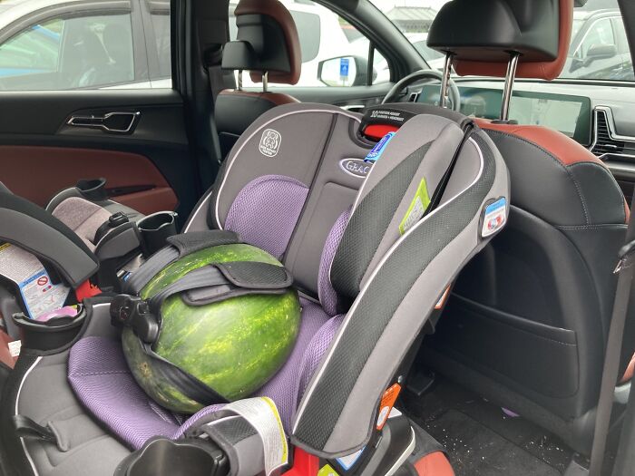 Dad Pro Tip: Watermelons Travel Best In Car Seats