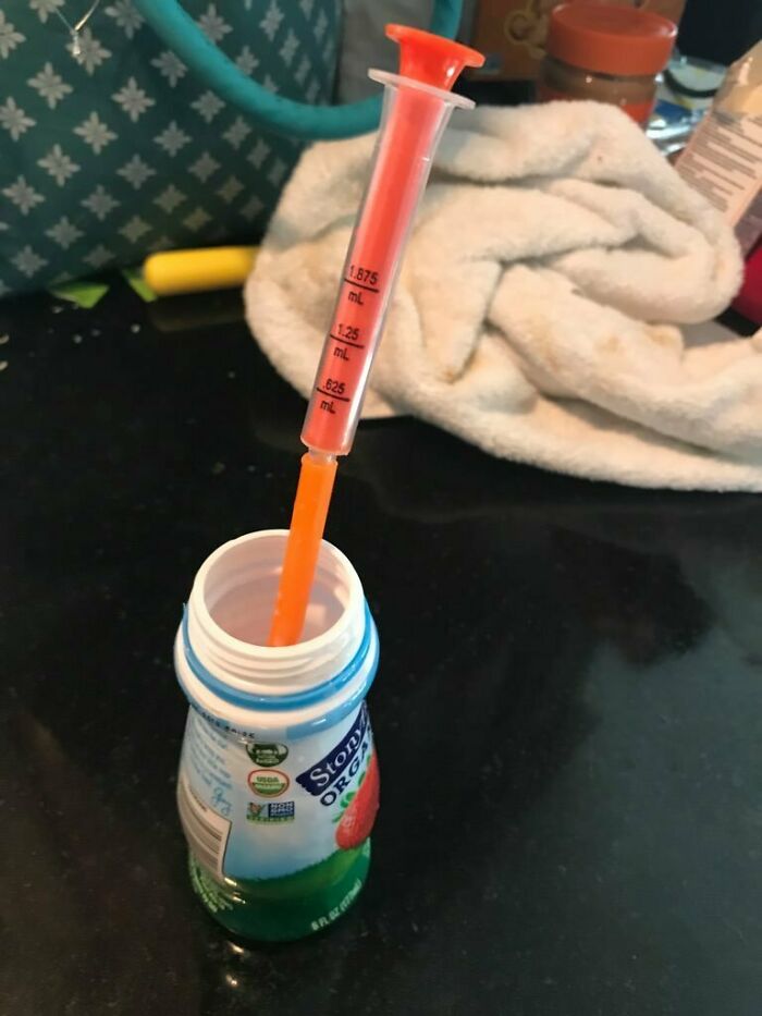 My Baby Needs To Take Medicine But Goes Crazy At The Sight Of The Syringe, And Will Spit It All Out. She Loves To Drink From A Straw Though, So I Learned A Little Life Hack. I Drop The Medicine In The Straw And Give It To Her Like It's A Normal Drink. Fools Her Every Time