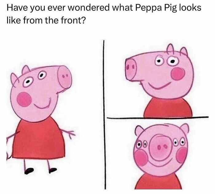 Peppa Pig shown from front and side, creating a funny meme.