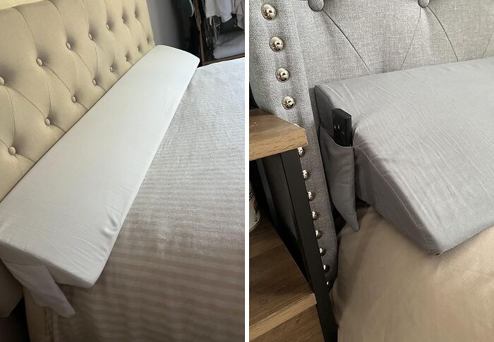 The Best Thing About This Bed Wedge Pillow For Headboards Is The Phone Pocket On Either Side!