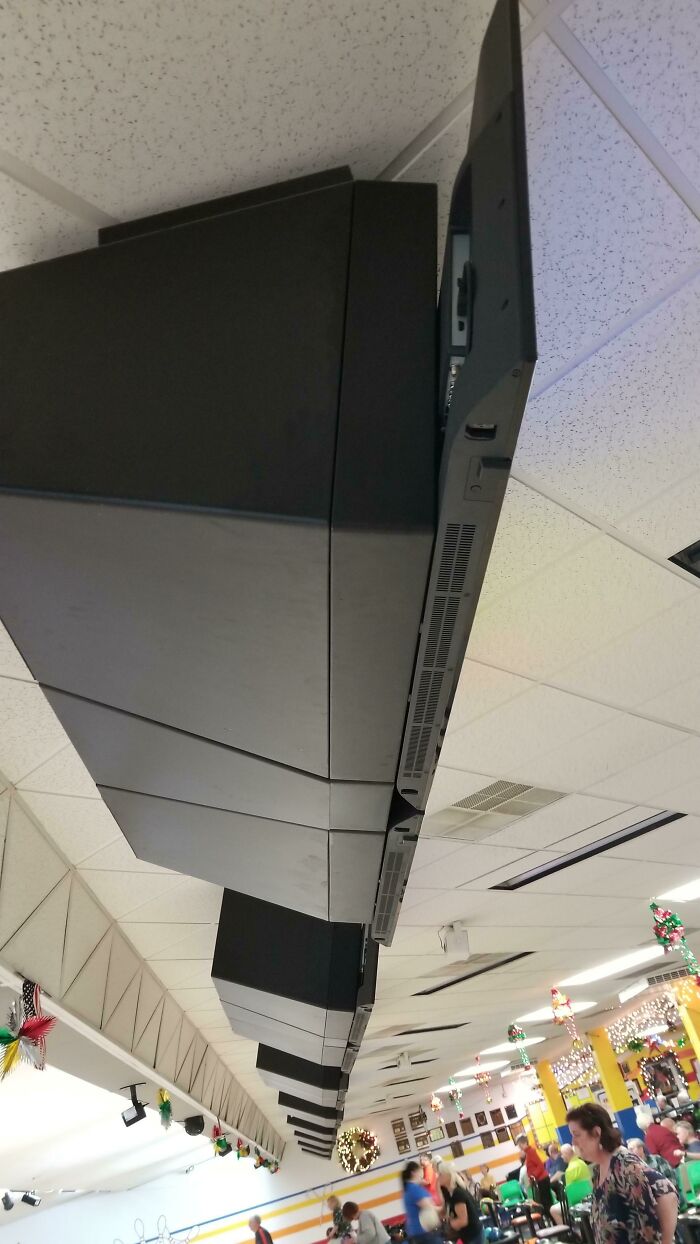My Bowling Ally Got New Tvs, But Instead Of Getting New Mounts, They Just Screwed Them On To The Old Tvs