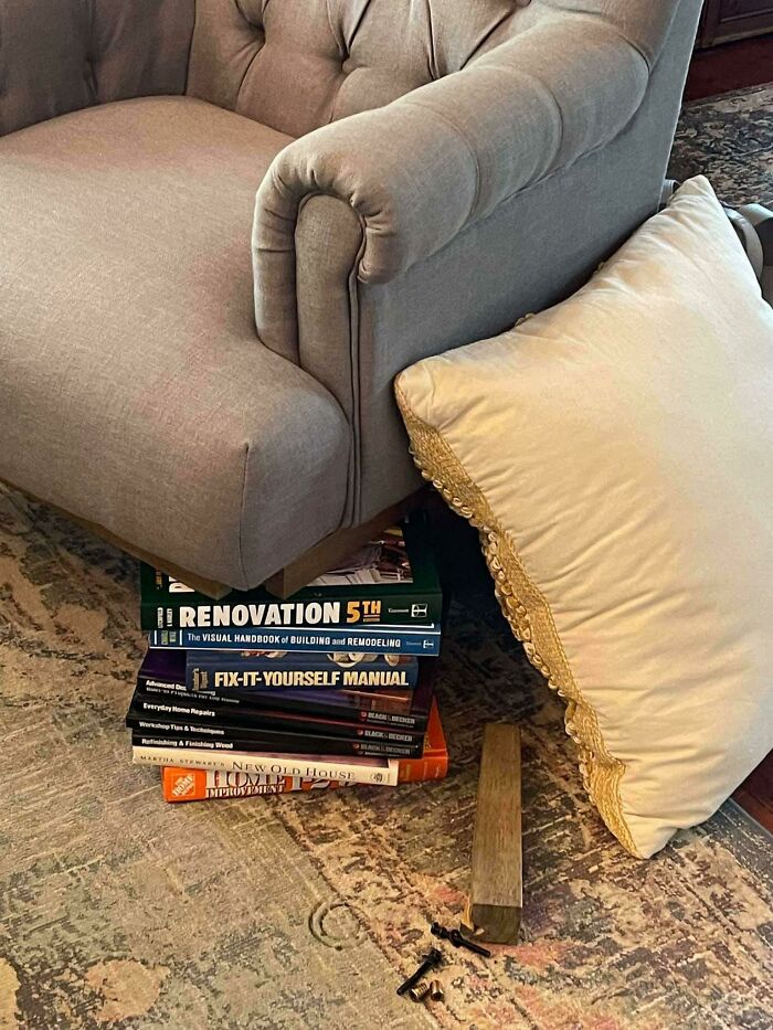My Sis In Law Just Posted This. She Told My Brother, “Use Those DIY Books And Fix The Chair!” Done