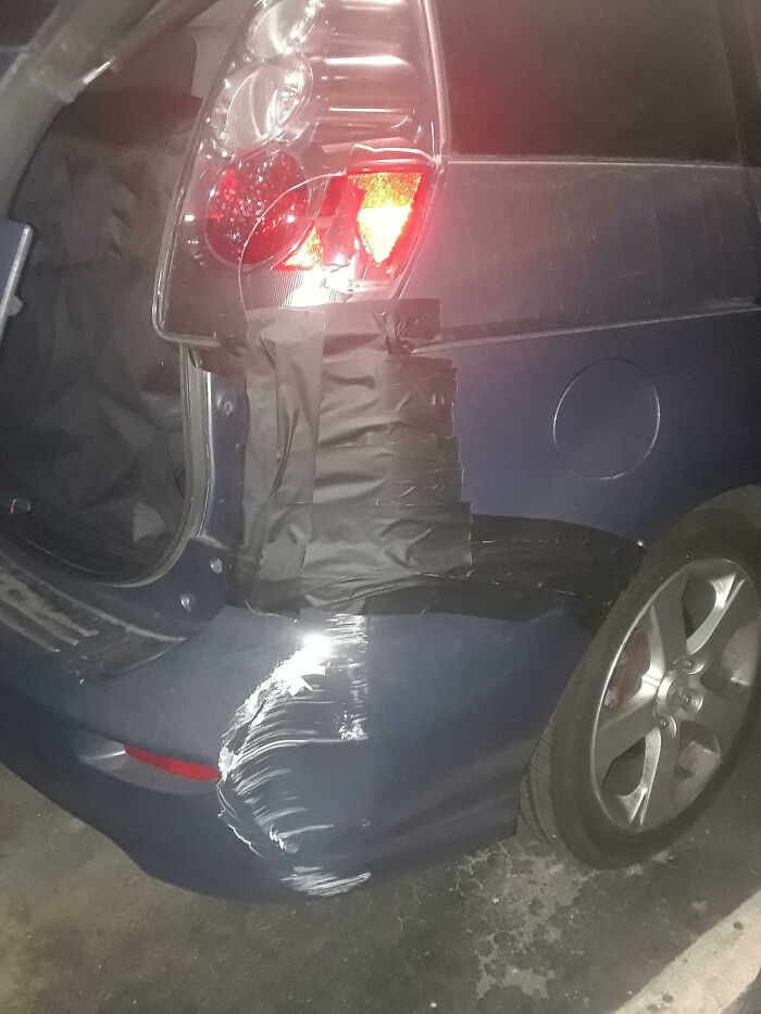 Wife Accidentally Backed Into The Foundation Of The Apartment Complex Last Week. Noticed She Made Repairs