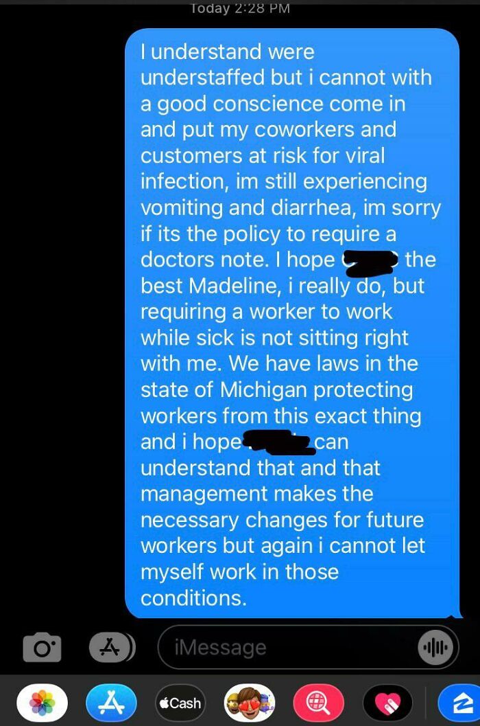Am I In The Wrong Here? I Called Off Yesterday After Talking With A Nurse, My Manager Told Me To Come In Today, This Is The Third Time Theyve Asked Me To Come In While Sick, Once When I Had Covid
