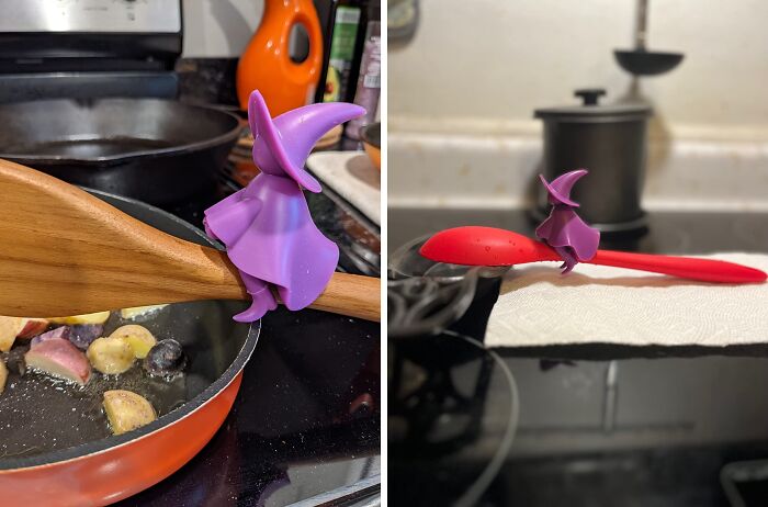 This super cute spoon rest fits perfectly on the edge of the pot.