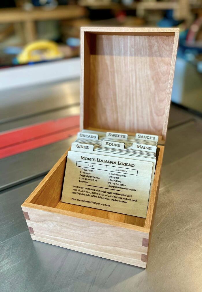 I Recently Decided To Gather All My Most Important Recipes...ones We Use Regularly And Those From My Family. I Used The Laser Engraver To Create Wood Recipe Cards And Made A Little Box Out Of Cherry For Them