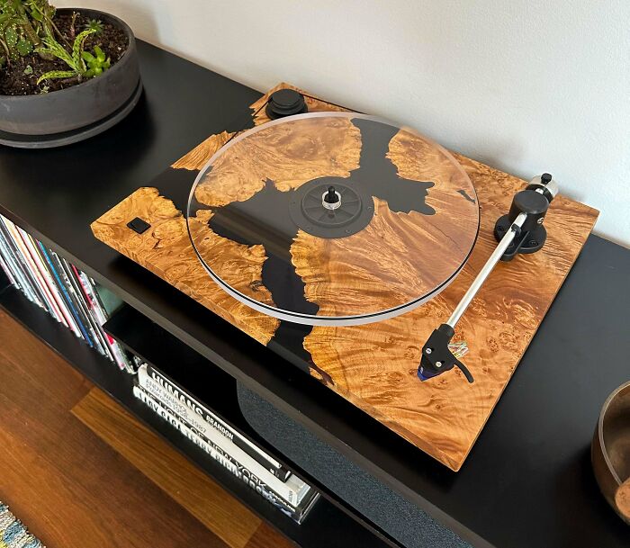 Custom Handmade Record Player Out Of Maple Burl