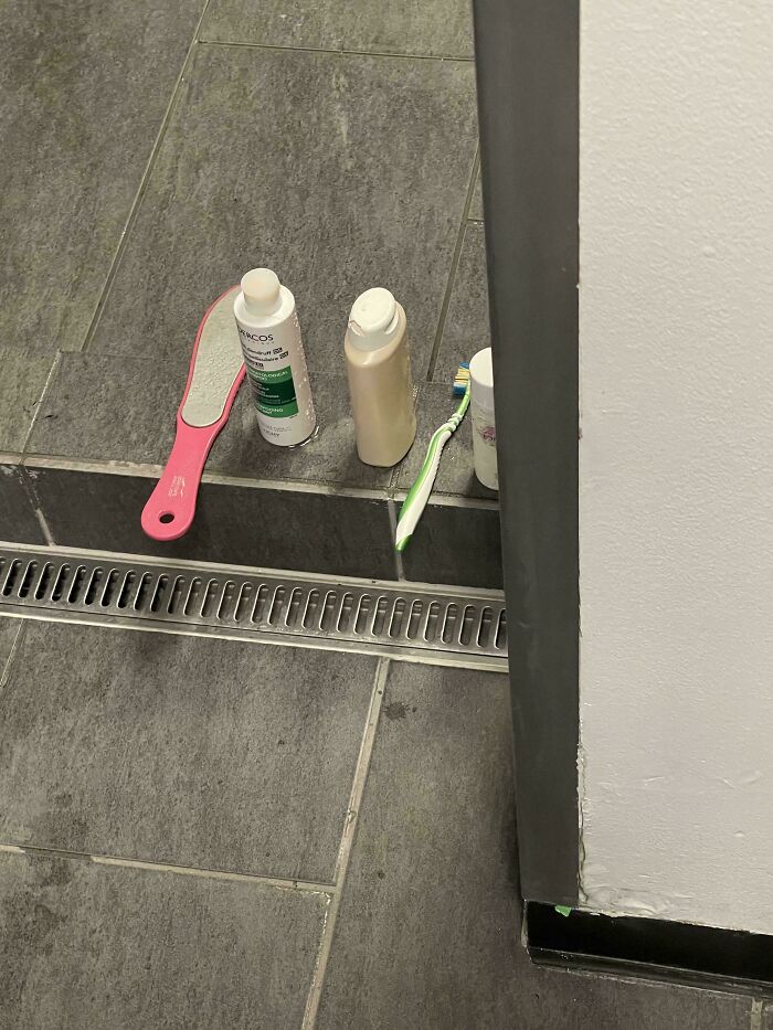 Dude Placed His Toothbrush On The Step Into The Gym Shower