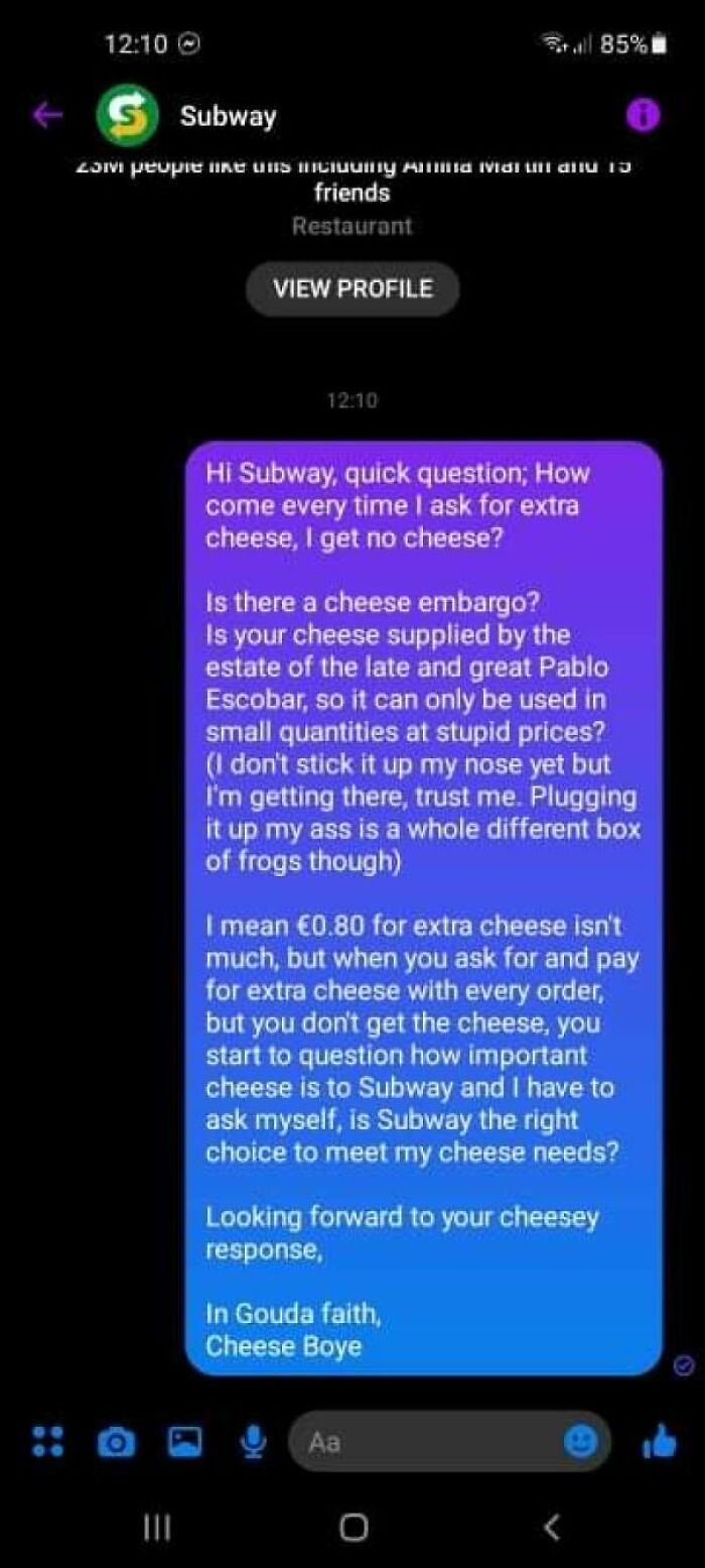 My Boyfriend Had Some Words For Subway