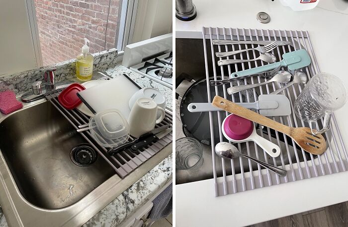 Tiny Kitchen? This Roll-Up Dish Drying Rack Is A Space-Saving Superhero! 