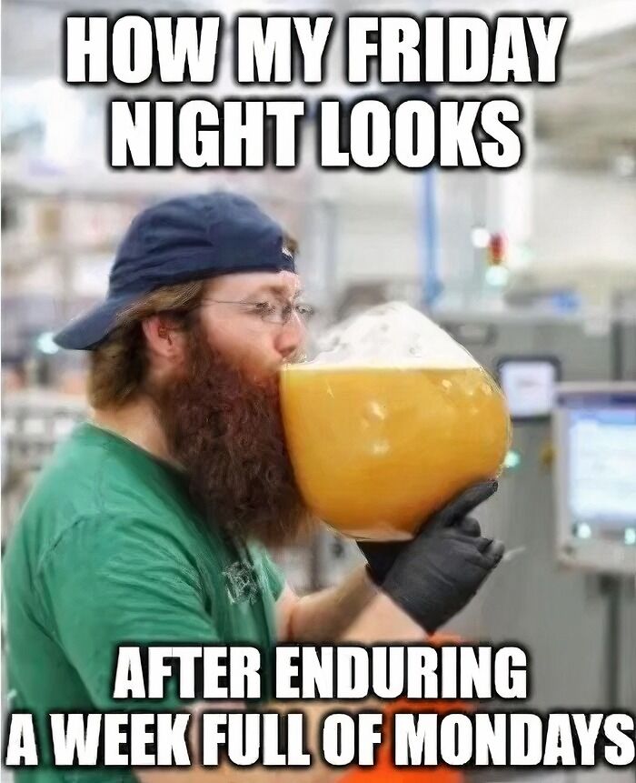 A man with a beard holding a beer, perfect for a Friday meme.