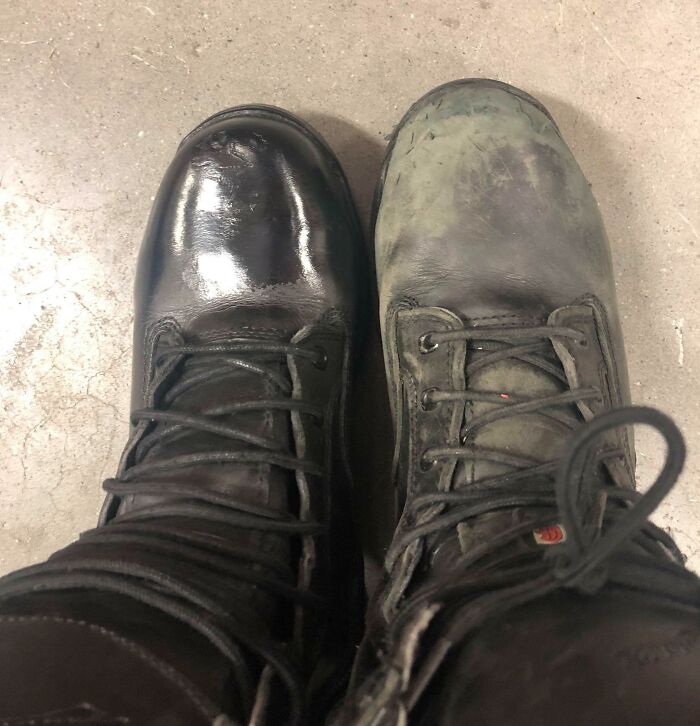 I Put A Couple Of Layers Of Boot Polish On One Of My Coworker's Boots Every Day He Was On Vacation... One Of His Boots