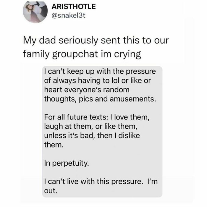 Millennial life meme about avoiding pressure in a family group chat by sending preemptive reactions to messages.