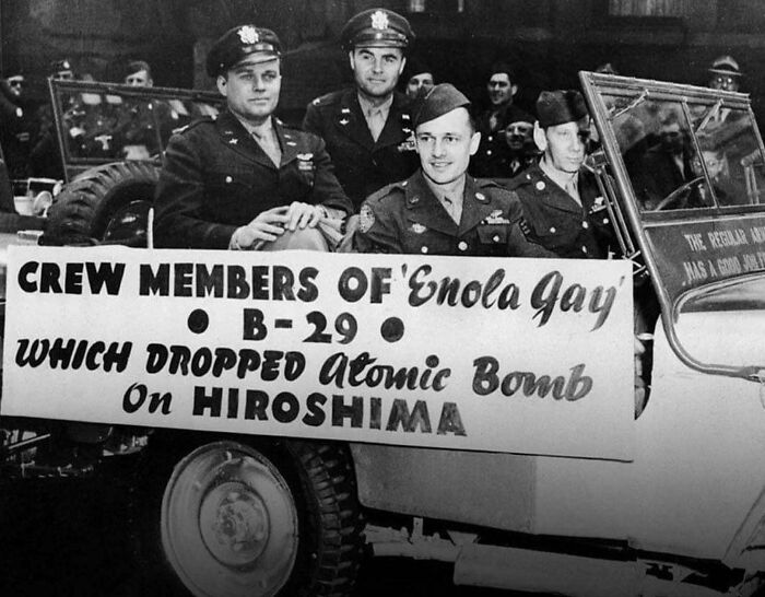 Crew Members Of B-29 Superfortress “Enola Gay” On Parade, 1945