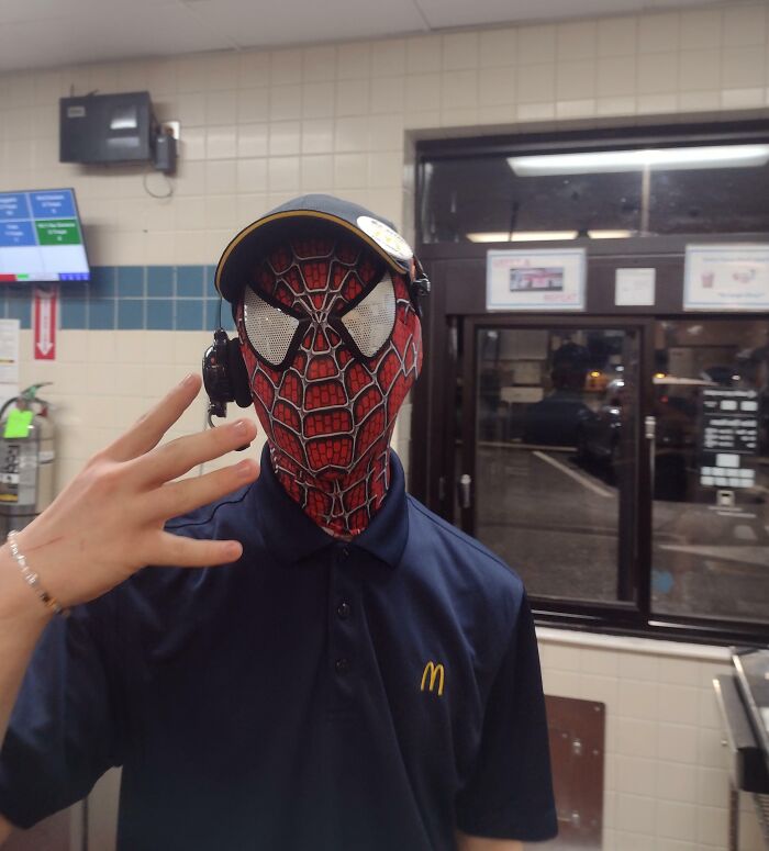 My Coworker Took Customers' Orders Wearing A Spider-Man Mask To Brighten The Days Of People In The Drive-Thru