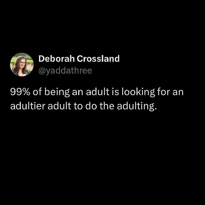 Millennial meme about adulting: "99% of being an adult is looking for an adultier adult to do the adulting."