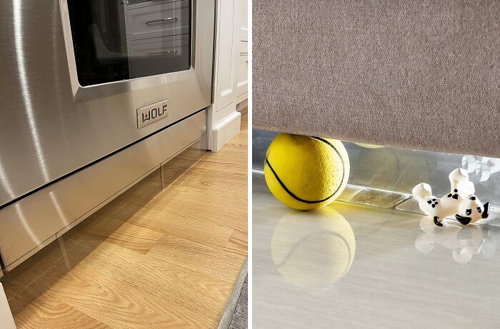 Say Goodbye To The Bermuda Triangle Under Your Oven With These Clear Toy Blockers For Furniture