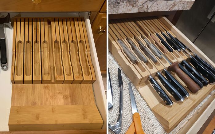 Upgrade Your Kitchen Drawer From "Junk Drawer" To "Chef's Kiss" With This 100% Bamboo Knife Drawer Organizer