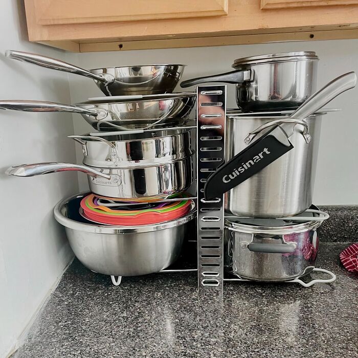 Make Your Kitchen Cabinet A Pot Penthouse With This Adjustable 8-Tier Pot Organizer