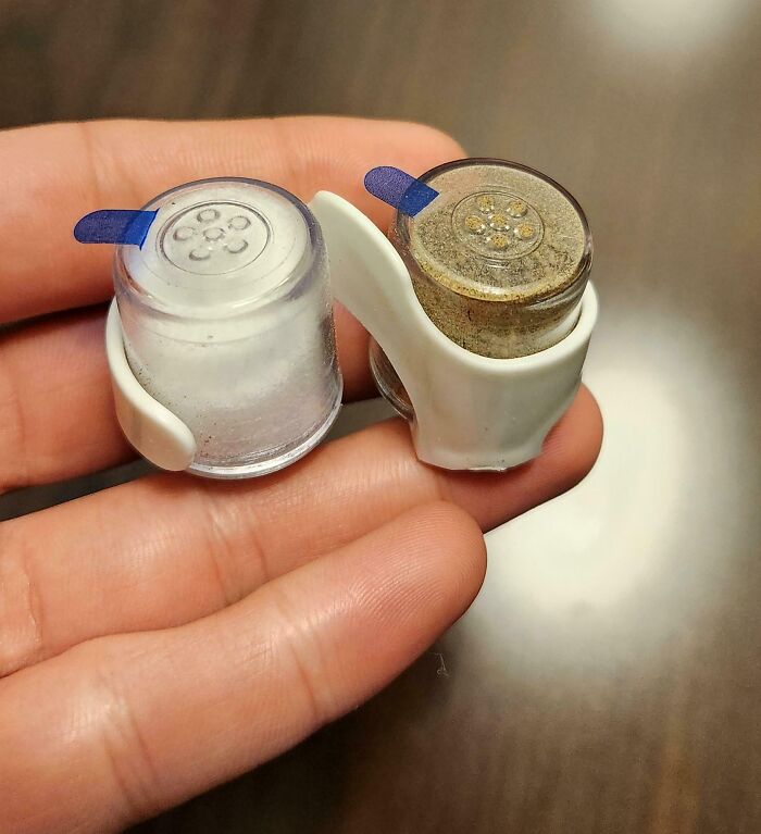 My Hotel Room Provided Disposable Salt And Pepper Shakers
