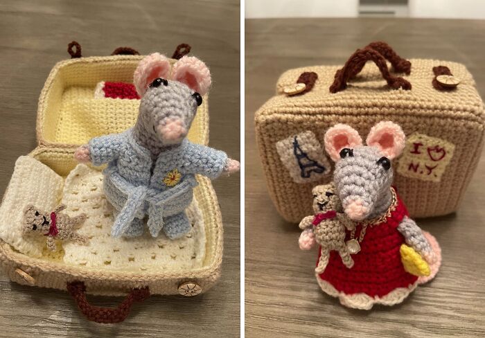 Mouse In Suitcase Done: Can You Tell What The Left Baggage Tag Is? And What Do You Think Overall?