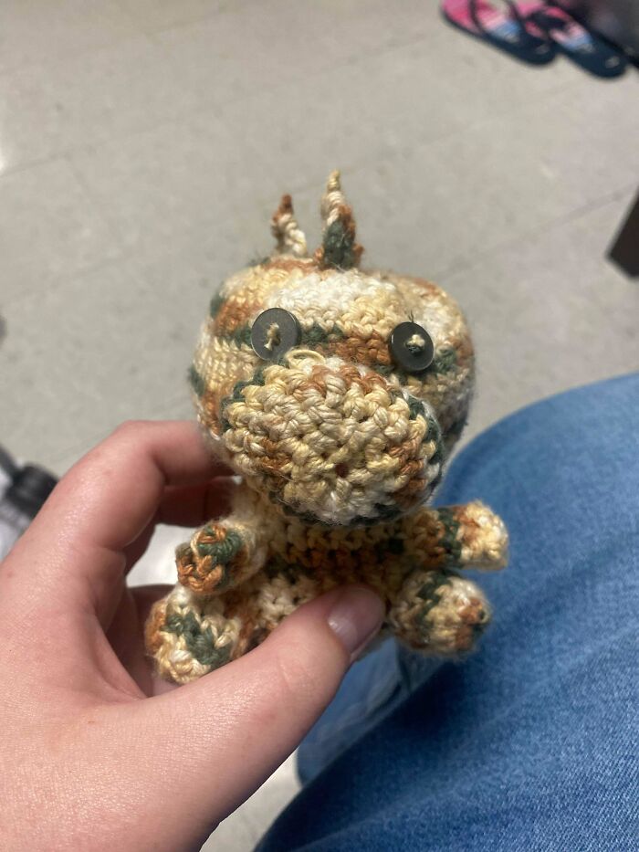 My Dad: You’re A Guy, You Can’t Crochet, People Will Think You’re Gay. Me, A Straight 18 Yr Old Guy: Hehe Mini Dino Go Roar
