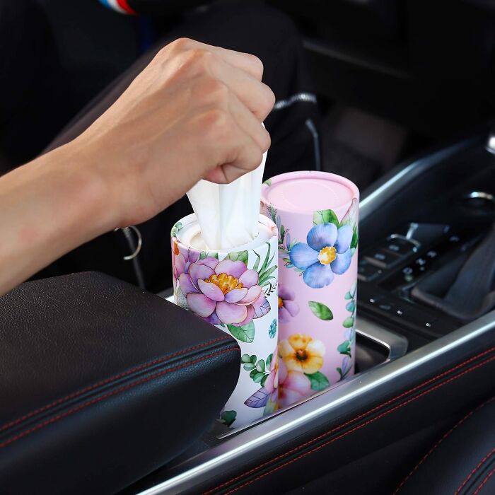 This Chic Car Tissues Holder Design Fits Perfectly Into Your Cup Holders Or Door Compartment