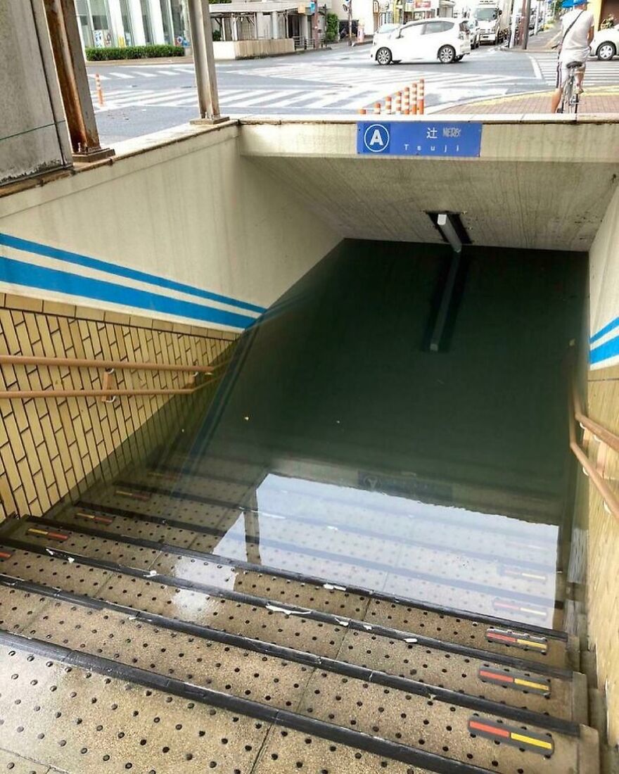 Pedestrian Passageway Flooded After Rains In Shizuoka, Japan