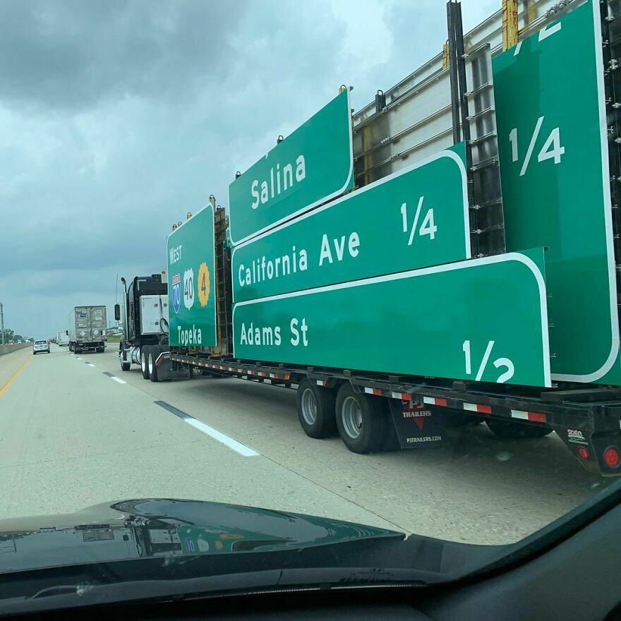 This Is A Truck Carrying The Signs You See On The Interstate