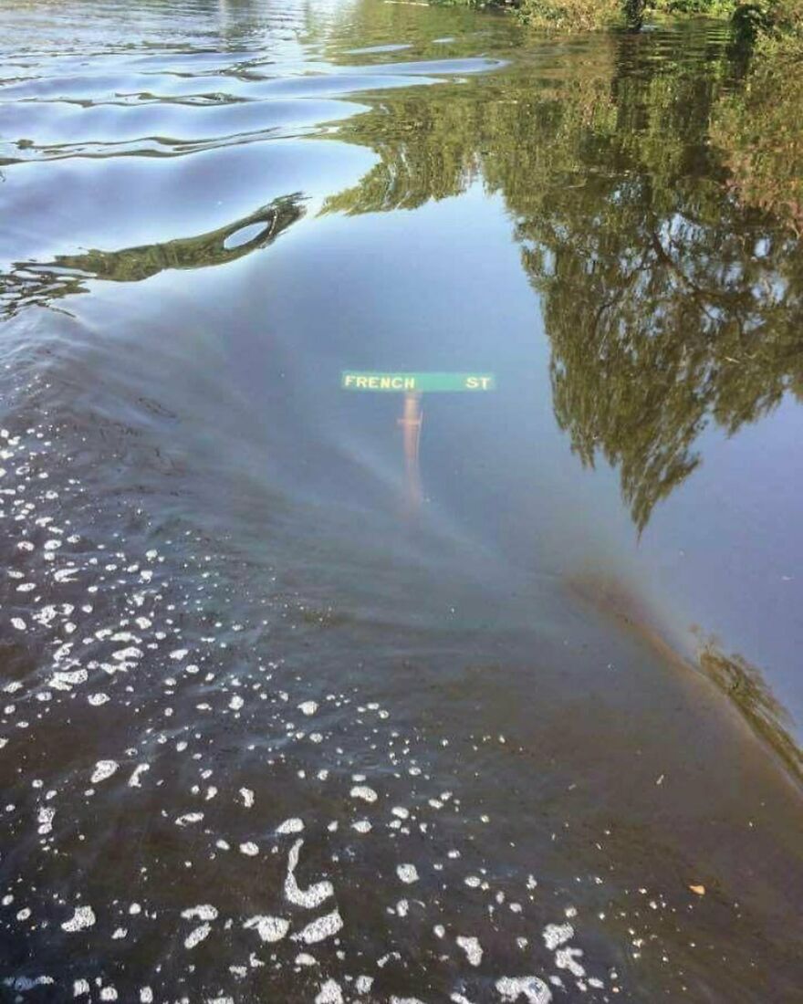 Hurricane Harvey Was So Intense, The Water Was At Street Sign Height