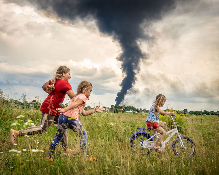 "Kids Learning How To Ride A Bicycle In The Fields Of Ukraine" By Patryk Jaracz