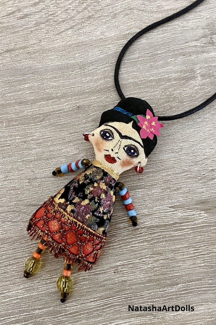 My Handmade Brooch, Pendant, Necklace Frida Art Doll