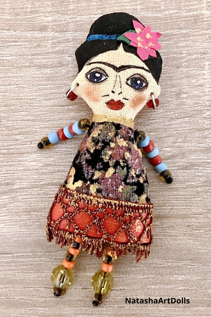 My Handmade Brooch, Pendant, Necklace Frida Art Doll