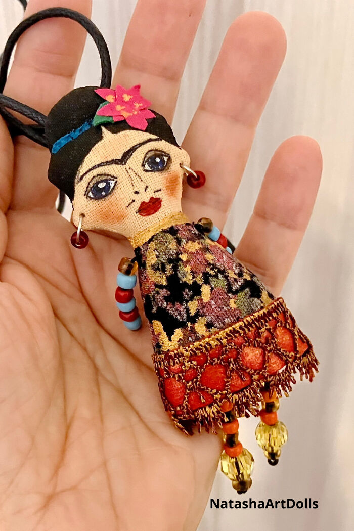 My Handmade Brooch, Pendant, Necklace Frida Art Doll