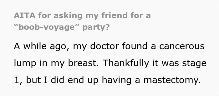 BF Demands GF Apologize For Having A 'Boob Voyage' Party