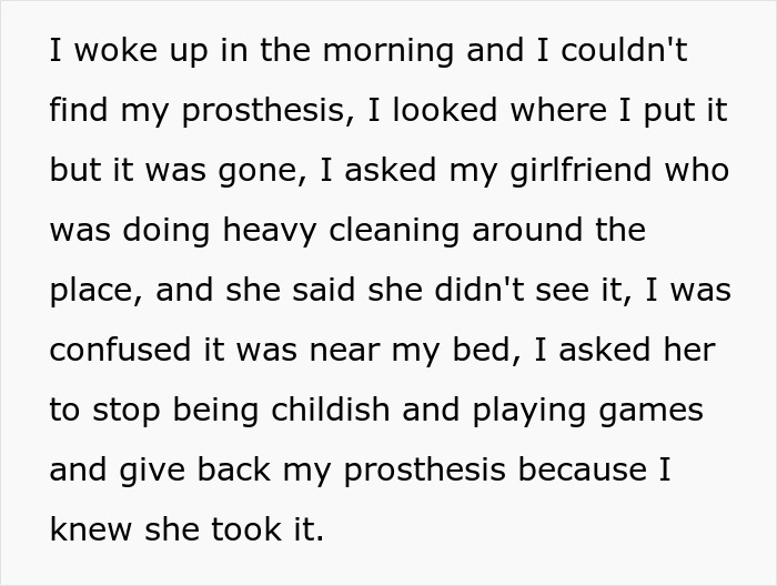 Guys' Trip Prompts Woman To Hide Her BF's $7000 Prosthetic, He Freaks Out When It Gets Ruined